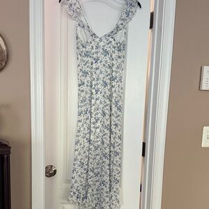 Floral Maxi Dress in Blue and White